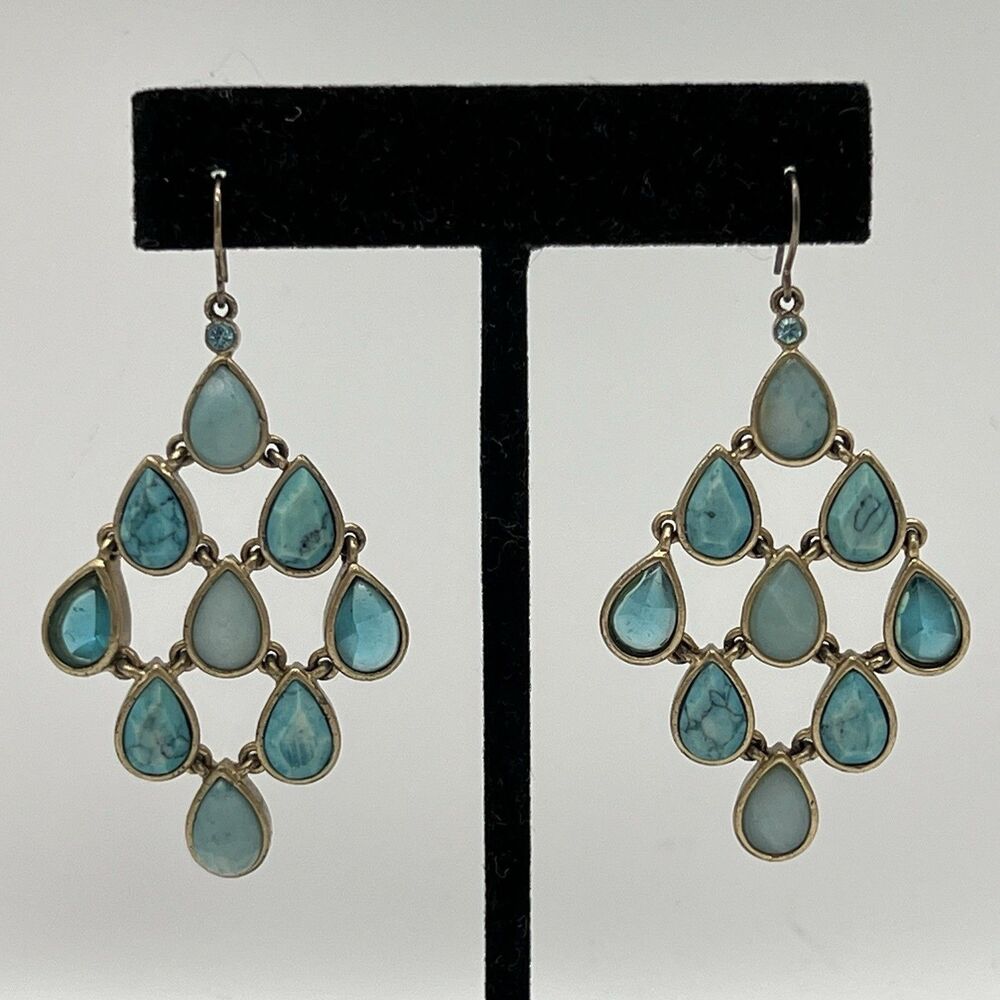 KC Designs Vintage Turquoise Color Faceted Chandelier Dangle Pierced Earrings - Picture 3 of 5